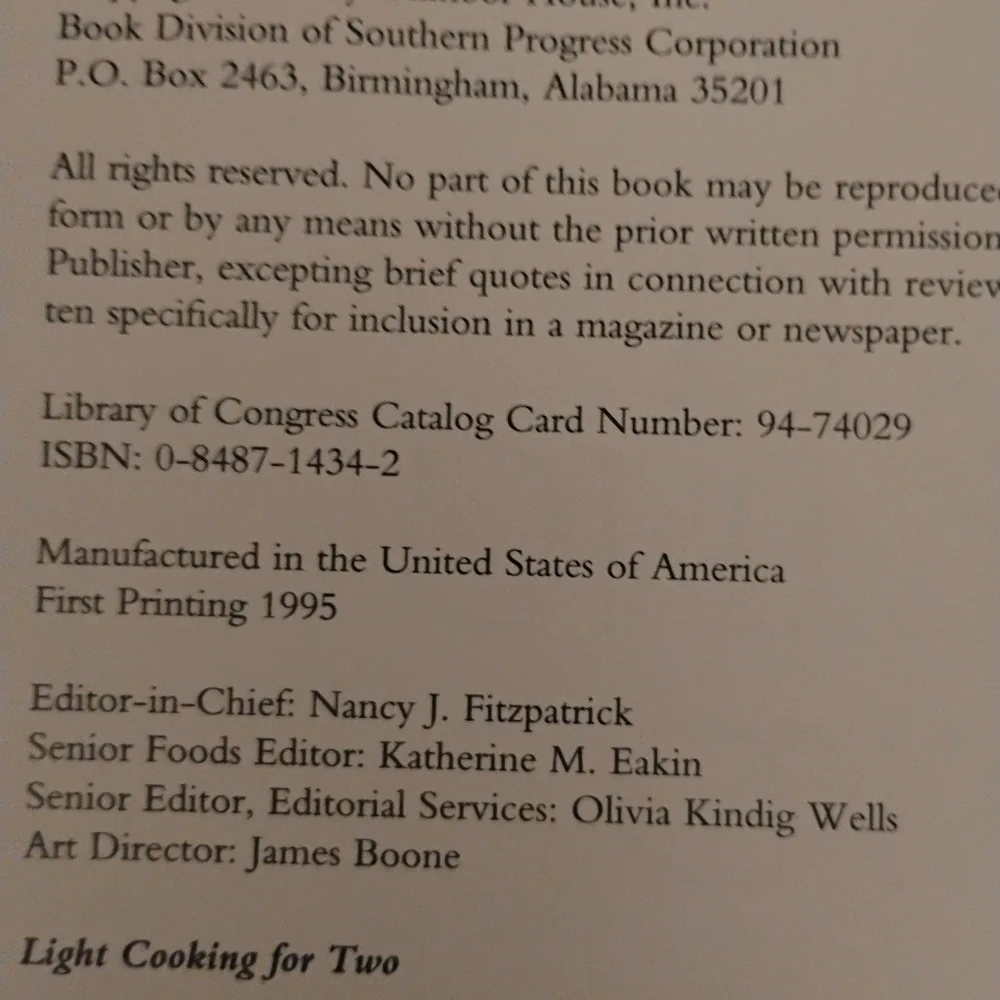 Light Cooking for Two Cookbook